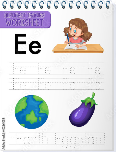 Alphabet tracing worksheet with letter and vocabulary