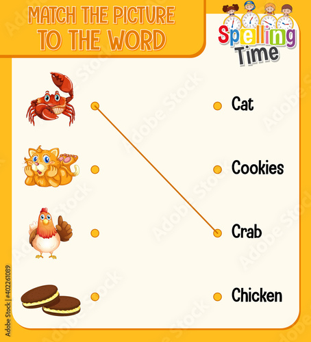 Word to picture matching worksheet for children