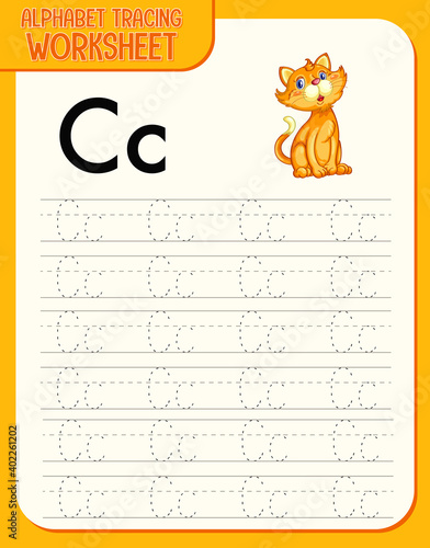 Alphabet tracing worksheet with letter C and c