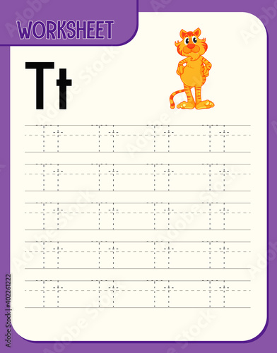 Alphabet tracing worksheet with letter T and t