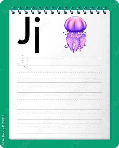 Alphabet tracing worksheet with letter J and j
