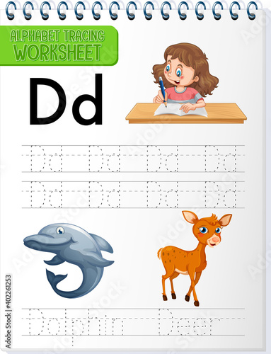 Alphabet tracing worksheet with letter and vocabulary
