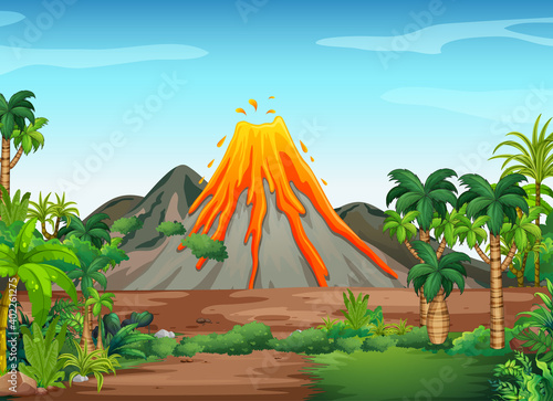 Volcanic eruption outdoor scene background