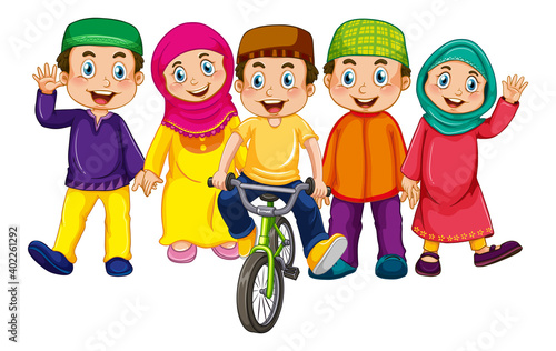 Group of young children cartoon character on white background