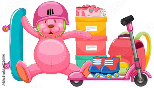 Set of pink toy in cartoon style