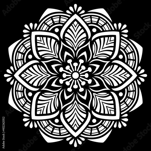 White mandala on black Pattern Stencil Doodles Sketch