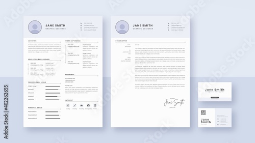 pastel color CV Resume, Cover Letter and Business Card Layout Set with minimalist design