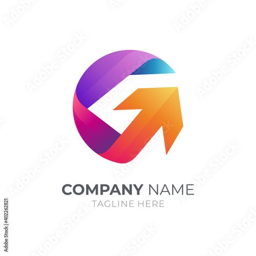 Letter G with arrow business logo template. Modern 3d initial G logo design photo