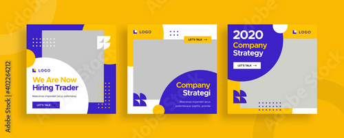 Set of editable templates for Instagram post, Facebook square, corporate, advertisement, and business, fresh design with simple yellow blue color (2/3)