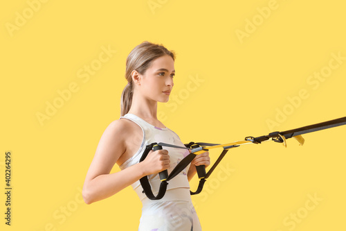 Sporty young woman training...