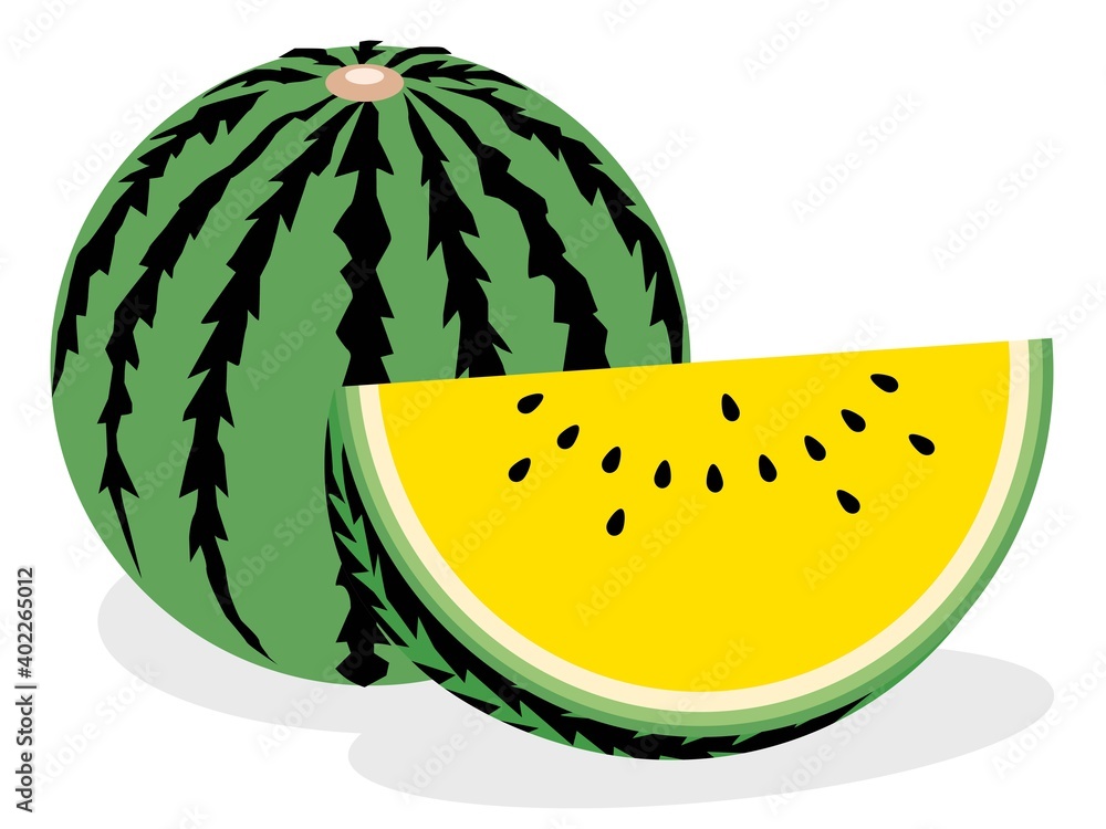 丸ごととカットされた黄色いスイカのイラスト Stock Vector Adobe Stock