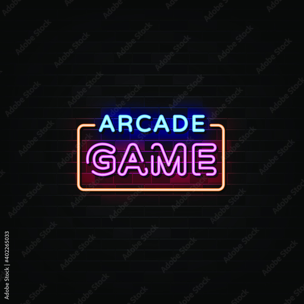 Obraz premium Arcade game neon signs vector. Design template neon style