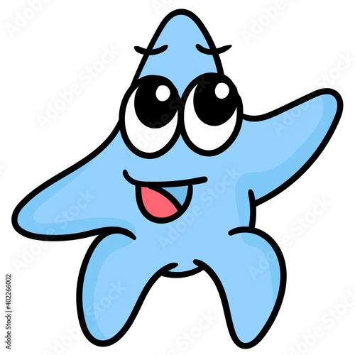 Morning Star with a cute face is sitting, doodle icon image