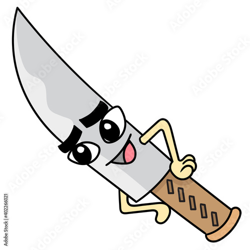 sharp knife with a stern and fierce face, doodle icon image