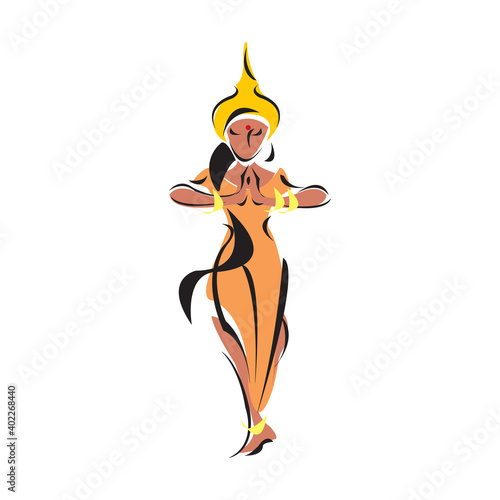 illustration of Indian classical dancer performing bharatnatyam isolated on a white in EPS10
