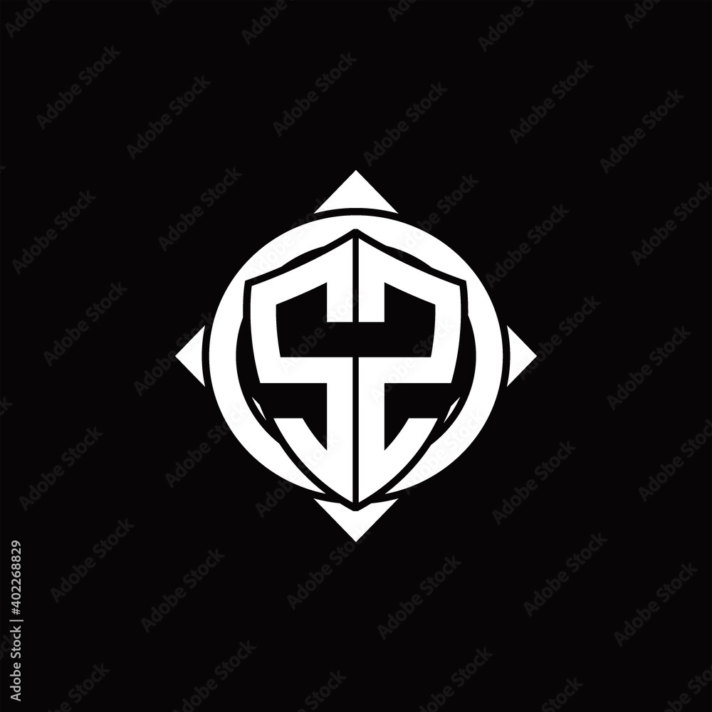 SZ Logo monogram isolated circle rounded with compass shape SZ Logo monogram isolated circle rounded with compass shape