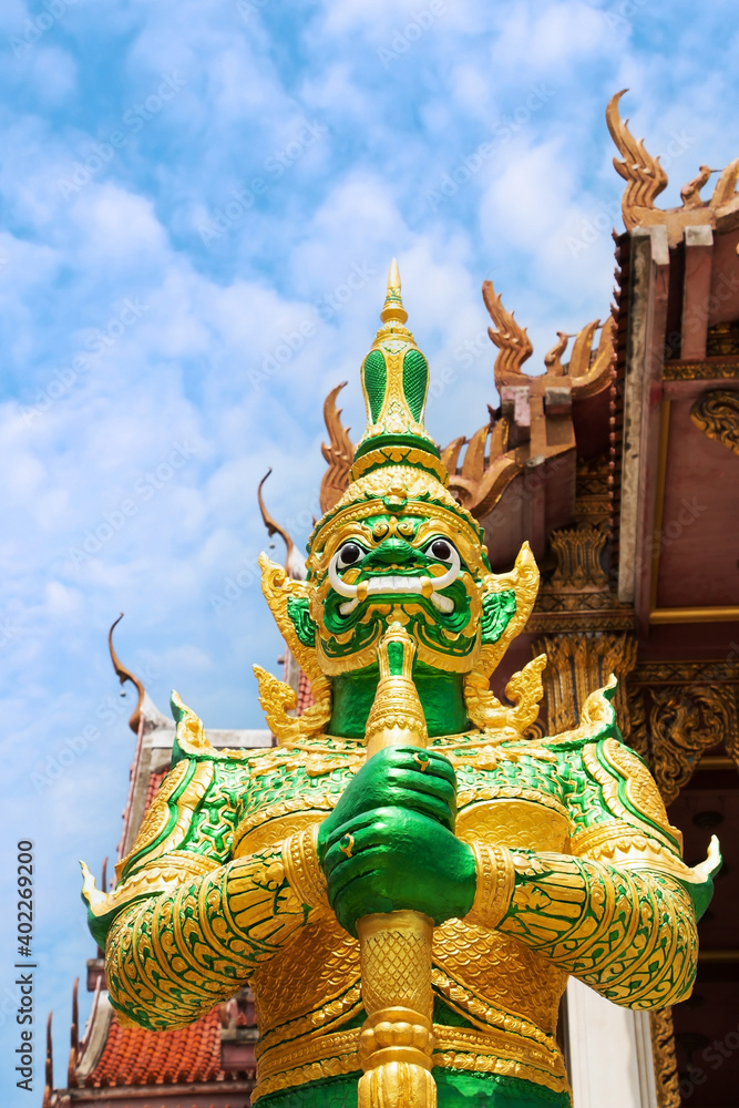 Green Thai giant demon Yaksha statue.
