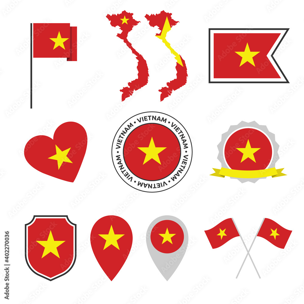 Vietnam flag icon set, flag of the Socialist Republic of Vietnam symbols Vietnam flag icon set, flag of the Socialist Republic of Vietnam symbols