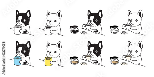 dog vector french bulldog icon coffee tea pet cartoon character symbol scarf illustration doodle design