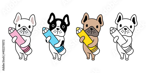 dog vector french bulldog icon pencil color pen puppy pet character cartoon symbol scarf illustration doodle design