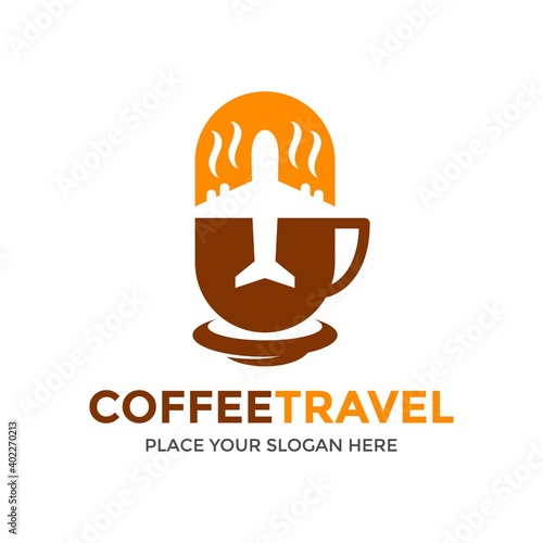 Coffee travel vector logo template. This design use plane symbol. Suitable for holiday or trip.