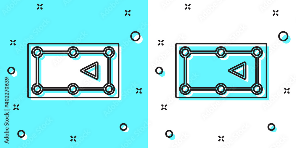 Black line Billiard table icon isolated on green and white background. Pool table. Random dynamic shapes. Vector Illustration. Black line Billiard table icon isolated on green and white background. Pool table. Random dynamic shapes. Vector Illustration.