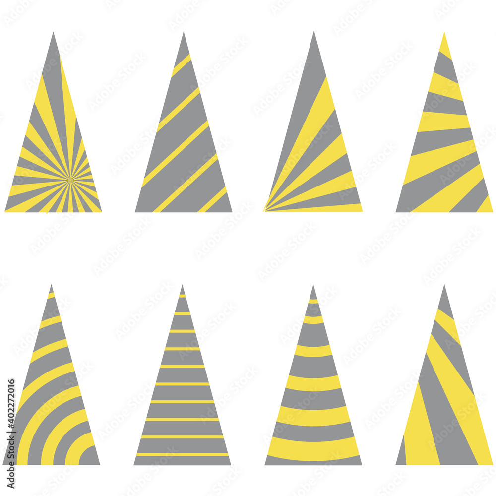 Vector set of line Christmas trees yellow and grey, pines for greeting card, invitation,banner, web. New Years and xmas traditional symbol tree with garlands. Winter holiday. Icons collection Vector set of line Christmas trees yellow and grey, pines for greeting card, invitation,banner, web. New Years and xmas traditional symbol tree with garlands. Winter holiday. Icons collection