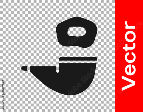 Black Smoking pipe with smoke icon isolated on transparent background. Tobacco pipe. Vector.