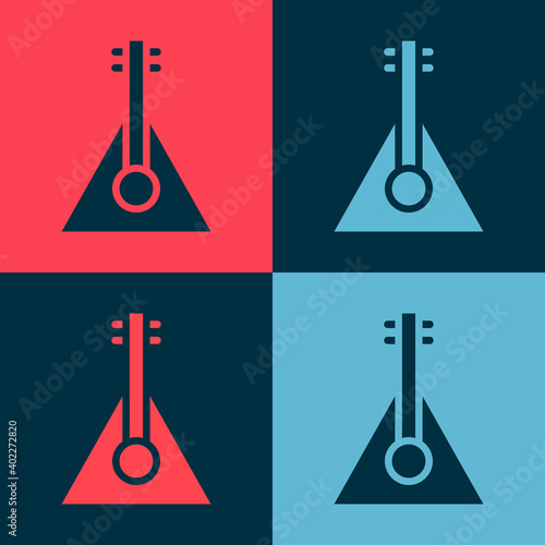 Pop art Musical instrument balalaika icon isolated on color background. Vector.