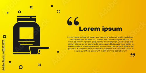 Black Sports nutrition bodybuilding proteine power drink and food icon isolated on yellow background. Vector.