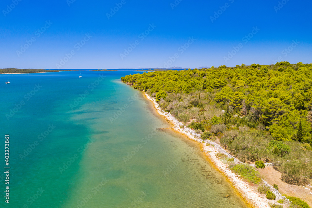 Sunny Adriatic coastline, archipelago of island of Dugi Otok in Croatia