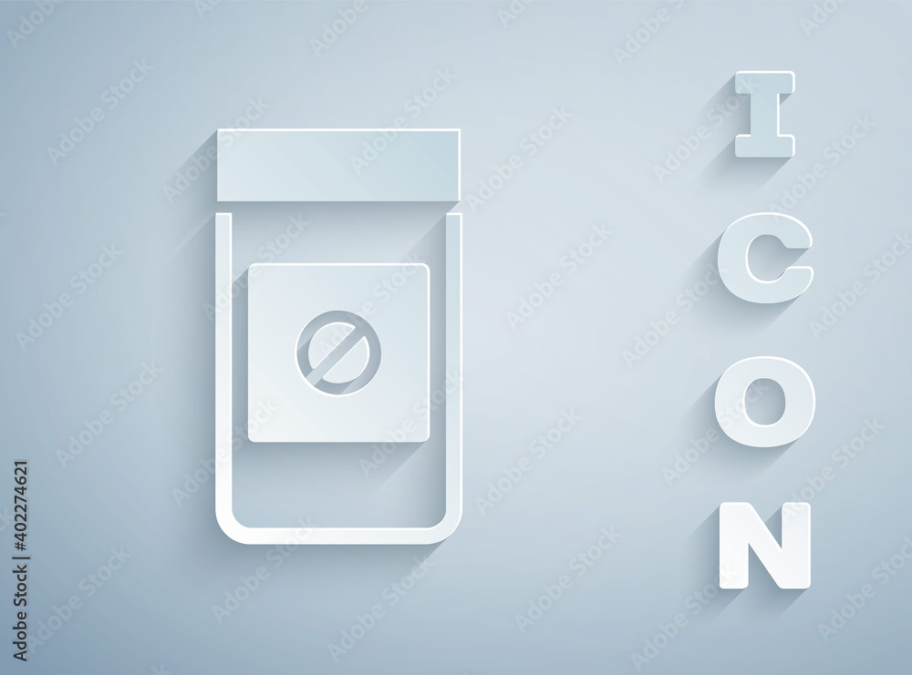 Paper cut Sports doping, anabolic drugs icon isolated on grey background. Anabolic steroids tablet. Pills in jar. Paper art style. Vector. Paper cut Sports doping, anabolic drugs icon isolated on grey background. Anabolic steroids tablet. Pills in jar. Paper art style. Vector.