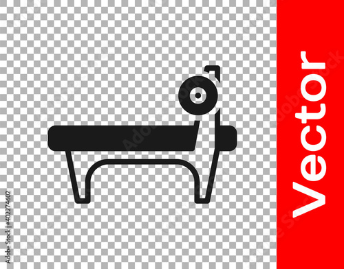 Black Bench with barbel icon isolated on transparent background. Gym equipment. Bodybuilding, powerlifting, fitness concept. Vector.