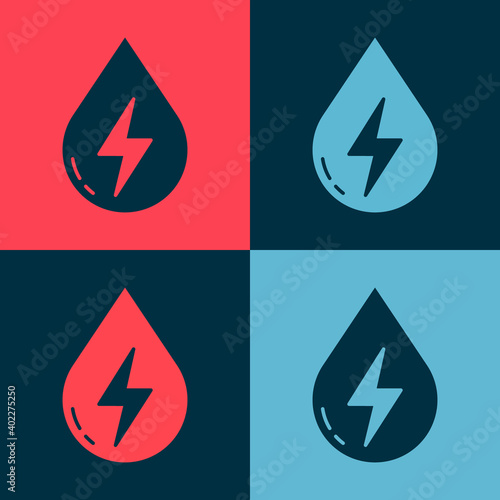 Pop art Water energy icon isolated on color background. Ecology concept with water droplet. Alternative energy concept. Vector.