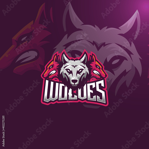 Three wolves espport gaming logo template