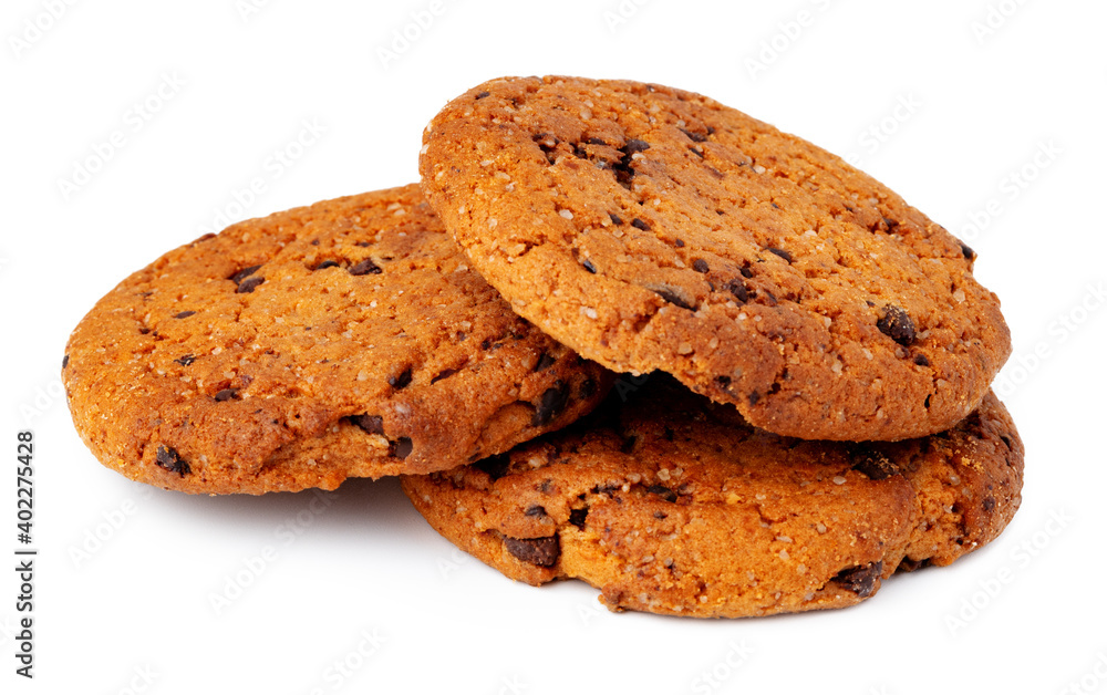 Pile of chocolate chip cookies isolated on white background Pile of chocolate chip cookies isolated on white background