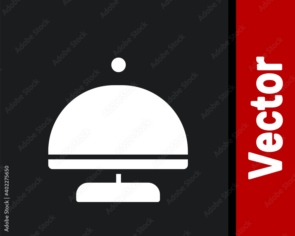 White Covered with a tray of food icon isolated on black background. Tray and lid sign. Restaurant cloche with lid. Vector. White Covered with a tray of food icon isolated on black background. Tray and lid sign. Restaurant cloche with lid. Vector.