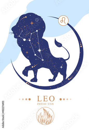 Photography Modern magic witchcraft card with astrology Leo zodiac sign