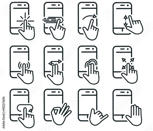 Hand, application, phone, touch, phone icons set. 