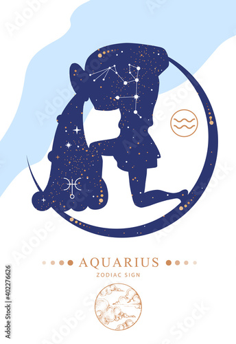 Obraz na płótnie Modern magic witchcraft card with astrology Aquarius zodiac sign