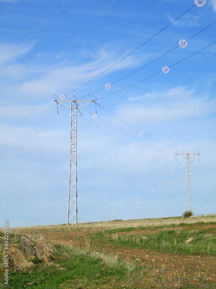 Powerful overland line for electricity made of steel Powerful overland line for electricity made of steel