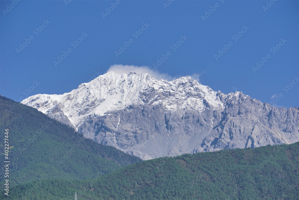 Panoramic view of snow-capped mountain peaks