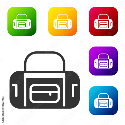 Black Sport bag icon isolated on white background. Set icons in color square buttons. Vector.