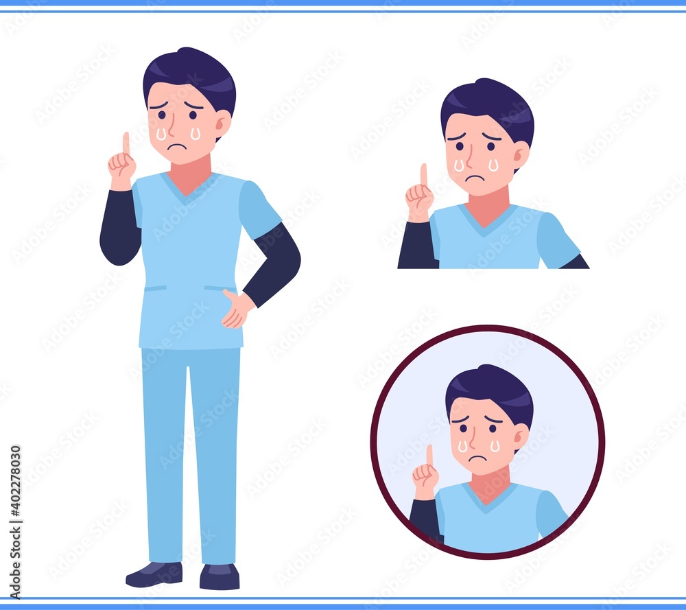 Male medical staff dressed in blue Male medical staff dressed in blue