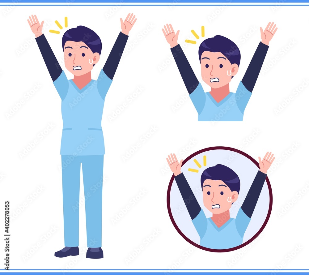 Male medical staff dressed in blue