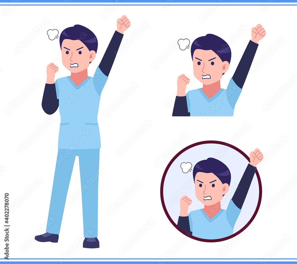 Male medical staff dressed in blue Male medical staff dressed in blue