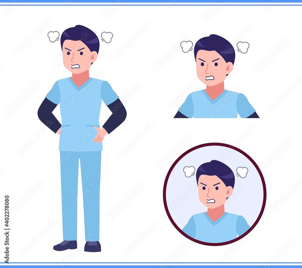 Male medical staff dressed in blue Male medical staff dressed in blue