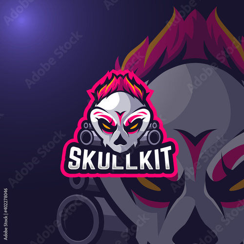 Skull kistune esport gaming logo template