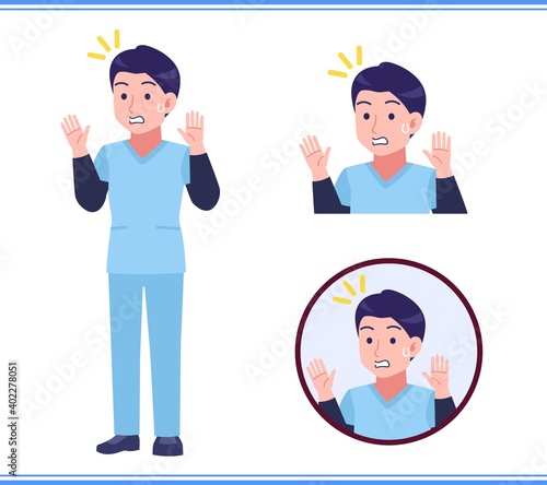 Male medical staff dressed in blue