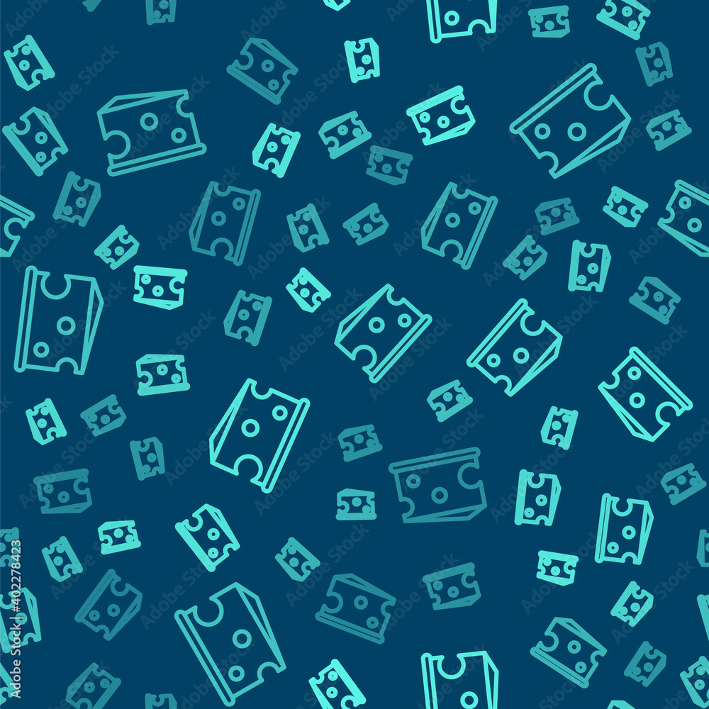 Green line Cheese icon isolated seamless pattern on blue background. Vector Illustration. Green line Cheese icon isolated seamless pattern on blue background. Vector Illustration.